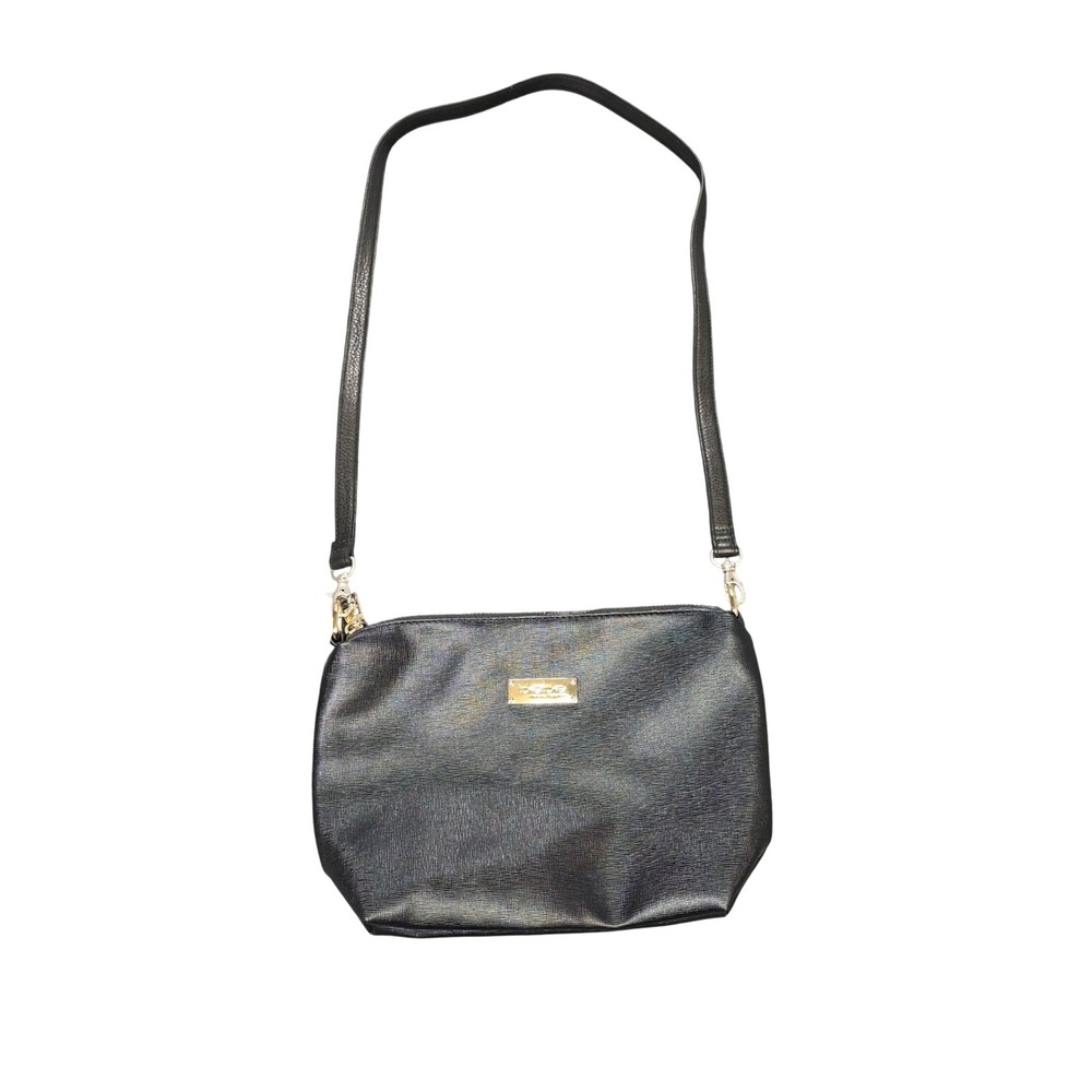 Bebe Los Angeles Crossbody Bag‎ Women's OS Black Textured Gold-Tone Logo Purse